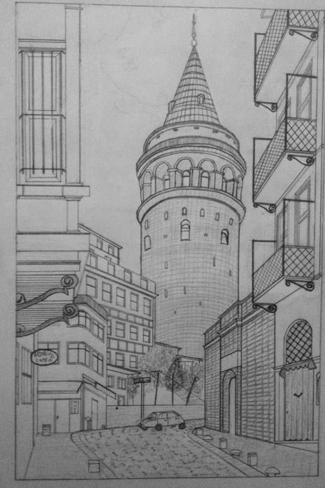 Drawing Of Monuments, Istanbul Sketch Drawings, Cityscape Sketch Easy, Drawing Buildings Sketch Easy, Easy Architecture Drawing, Monuments Drawing, City Drawing Easy, Drawing Istanbul, Istanbul Drawing