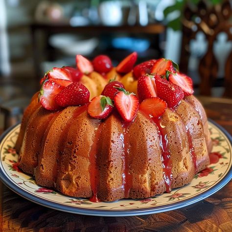 🍓🍰 Sweeten your day with Strawberry Bliss Pound Cake! Lusciously moist and berry-packed. #StrawberryCake #BakeLove Strawberry Bliss Pound Cake Recipe This delightful pound cake bursts with fresh strawberries and a tender crumb, making it a perfect treat for any occasion. Ingredients: All-purpose flour: 300g Baking powder: 5g Salt: 2g Butter, softened: 225g Sugar: 250g Eggs: 4 Vanilla extract: 5ml Fresh strawberries, chopped: 150g Powdered sugar for dusting: 30g Directions: Prepare Oven a... Pound Cake Strawberry, Strawberry Bliss, Cake Strawberry, Instagram Recipes, Pound Cake Recipe, Pound Cake With Strawberries, Trending Recipes, Pound Cake Recipes, Fresh Strawberries