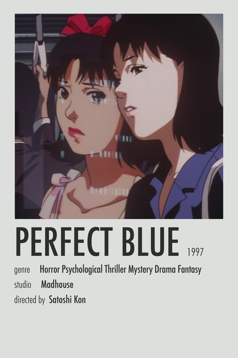 Perfect Blue Minimalist Poster, Perfect Blue Polaroid Poster, Perfect Blue Movie Poster, Manga Minimalist Poster, Anime Postcard, Perfect Blue Anime, Good Anime, Minimalist Polaroid Poster, Anime To Watch