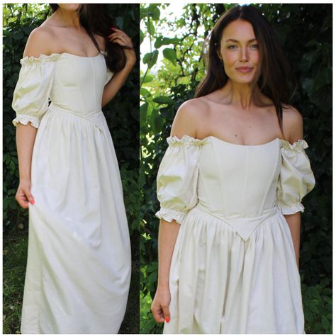 Corset Off-the-shoulder Puff Sleeve Top With Boning and Lace-up Back Cottagecore Medieval Fairytale Wedding Costume Style Premium Linen - Etsy Cottagecore Medieval, Medieval Fairytale, Beautiful Corset, Corset Skirt, Wedding Costume, White Corset, Wedding Costumes, Cream Colour, Puffed Sleeves Dress