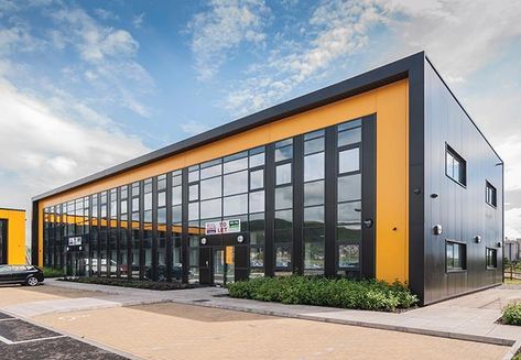 Warehouses Exterior, Warehouses Architecture, Port Talbot, School Building Design, Retail Facade, Commercial Design Exterior, Shed Construction, Factory Architecture, Facade Panel