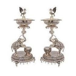 Stylish Pooja Stand Silver Market, Silver Lamp, Silver Pooja Items, Antique Silver Jewelry, Silver Decor, Silver Elephants, Silver Ornaments, India Jewelry, Silver Jewels