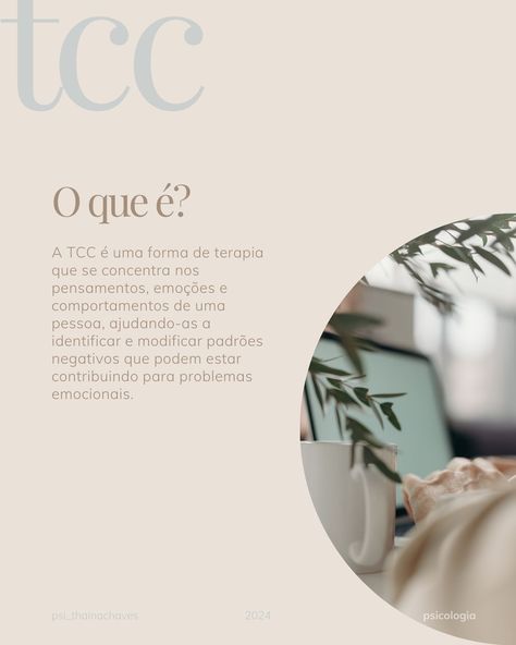 A Terapia Cognitivo-Comportamental (TCC) é uma das abordagens mais eficazes no tratamento de transtornos como ansiedade e depressão. Ela ajuda a identificar padrões de pensamento distorcidos e a desenvolver estratégias para mudar comportamentos que prejudicam o bem-estar. 🌱 A TCC promove o autoconhecimento e ensina formas mais saudáveis de lidar com desafios emocionais, trazendo resultados práticos e duradouros. ✨ Se você busca mais equilíbrio e qualidade de vida, a TCC pode ser uma ótima... Ronaldo