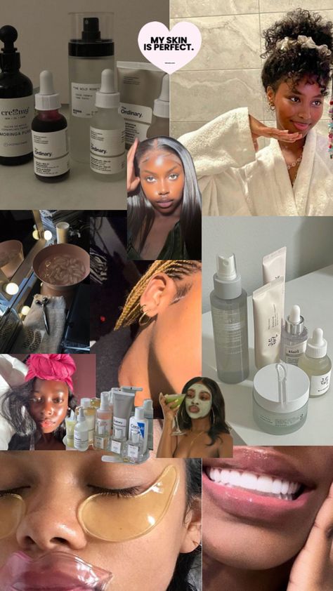 Skincare Collage, Skin Care Goals, Collage Black, Prayer Vision Board, Black Skin Care, Basic Skin Care Routine, Vision Board Affirmations, Vision Board Manifestation, Healthy Lifestyle Motivation