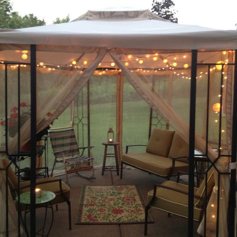 Outdoor gazebo Screen Gazebo, Gazebo Lighting, Gazebo Decorations, Hot Tub Gazebo, Backyard Gazebo, Backyard Pergola, Outdoor Gazebos, Patio Gazebo, Pergola Plans