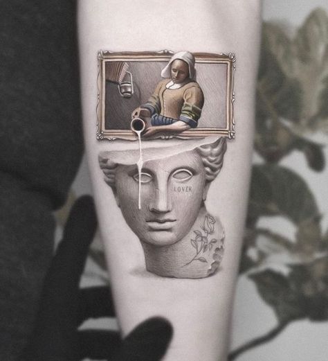 The Milkmaid and David Statue Statue Of David Tattoo, Kozo Tattoo, David Tattoo, The Milkmaid, Lady With An Ermine, Statue Of David, David Statue, Simple Sketches, Prehistoric Man