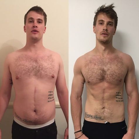 Before and after picture of Tom Ward for feature on body transformations Body Transformations