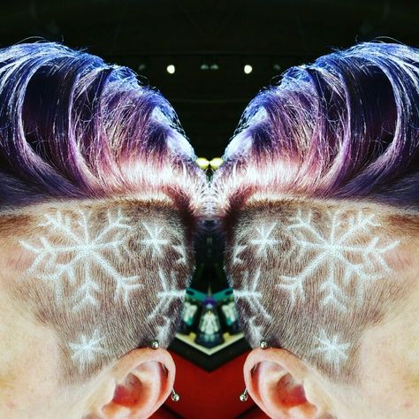 Snowflake shaved design Winter Undercut Design, Snowflake Shaved Hair Design, Snowflake Undercut Designs, Christmas Shaved Hair Design, Snowflake Hair Design, Christmas Undercut Designs, Snowflake Undercut, Christmas Undercut, Jj Hair