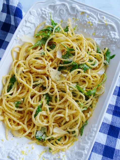 Lemon Pasta with Arugula - Proud Italian Cook Capellini Salad, Simple Lemon Pasta, Lemon Capellini, Lemon Pasta Salad, Pasta With Arugula, Chicken Arugula, Lemon Pasta Salads, Capellini Pasta, Basil Pasta Salad