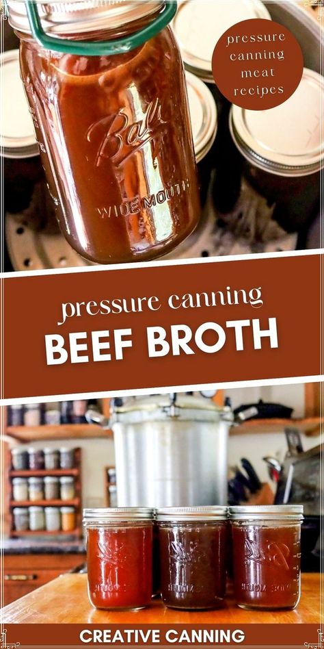 Canning Beef Bone Broth, Canning Beef Broth, Pressure Canning Beef, Canning Beef Stew, Beef Bone Broth Recipe, Canning Beef, Pressure Canning Meat, Homemade Beef Broth, Pressure Canning Recipes