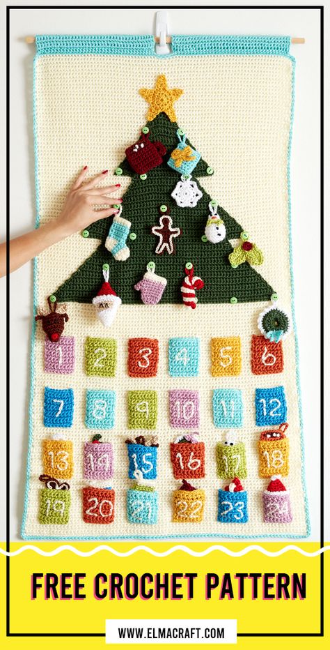 Easy crochet Countdown To Christmas Crochet Advent Calendar free pattern #Beanie #crorchet #crocehtpattern Advent Calendar Free, Crochet Advent Calendar, Advent Calendar Pattern, Christmas Tree Advent Calendar, Christmas Crochet Patterns Free, Advent Calendar Christmas, Crocheted Christmas, Christmas Crochet Pattern, Crochet Holiday