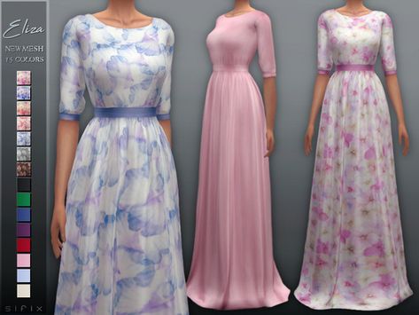 Sifix's Eliza Dress Sims Dresses, Sims 4 Decades Challenge, Ts4 Mods, Cc Shopping, Sims Clothes, Eliza Dress, Sims 4 Dresses, Sims 4 Downloads, Female Hair