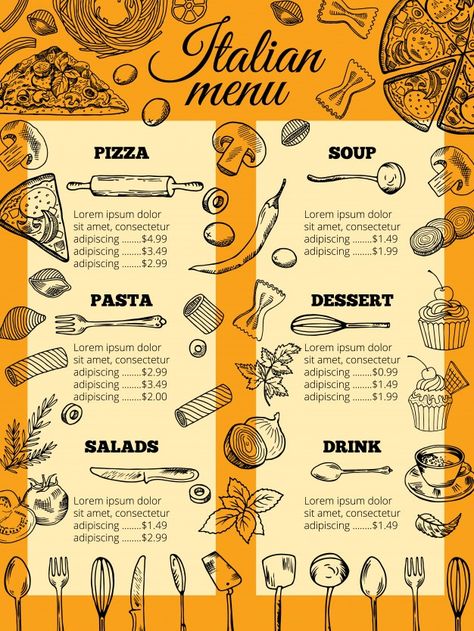 Resturant Menu, Italian Food Menu, Pizza Menu Design, Different Pasta, Pasta Menu, Menu Vintage, Menu Pizza, Cafe Menu Design, Italian Menu