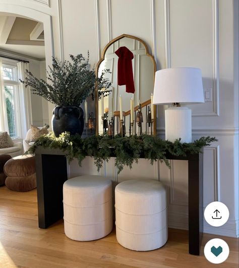 Holiday Entryway, Entryway Console Table, Entryway Console, Christmas Garland, Holiday Fashion, Pottery Barn, Console Table, Planter Pots, Christmas Decorations