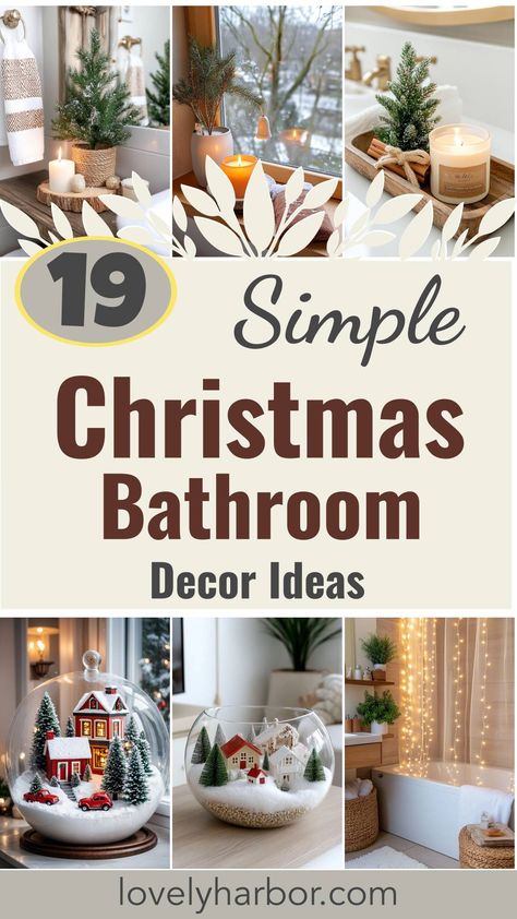 19 Simple Christmas Decor Ideas For Small Bathrooms Minimalist Christmas Bathroom Decor, Bathroom Winter Decor, Half Bathroom Christmas Decor, Simple Bathroom Christmas Decor, Simple Christmas Bathroom Decor, Holiday Bathroom Decor Ideas, Christmas Toilet Decoration, Bathroom Decor For Christmas, Bathroom Christmas Tree