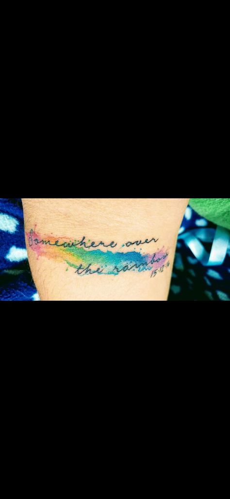 Over The Rainbow Tattoo Ideas, Rainbow Tattoo Watercolor, Somewhere Over The Rainbow Tattoo Ideas, Somewhere Over The Rainbow Tattoo, Over The Rainbow Tattoo, Olivia Tattoo, Green Day Tattoo, Grandma Tattoo, Rainbow Tattoo