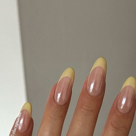 Butter Glazed Nails, Lemon Tip Nails, Lemon French Nails, Butter Yellow Chrome Nails, Lemon Yellow French Tip Nails, Butter Nails, Nails Lemon, Lemon Nails, Lemon Glaze