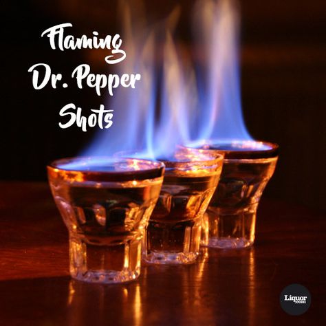 The Flaming Dr. Pepper Shot takes the phrase "hotshot" to another level! Please, have a fire extinguisher handy! Flaming Cocktails, Flaming Dr Pepper, Thanksgiving Cocktails, Cocktail Drinks Recipes, Drinks Alcohol Recipes, Dr Pepper, Party Drinks, Shot Glasses, Non Alcoholic