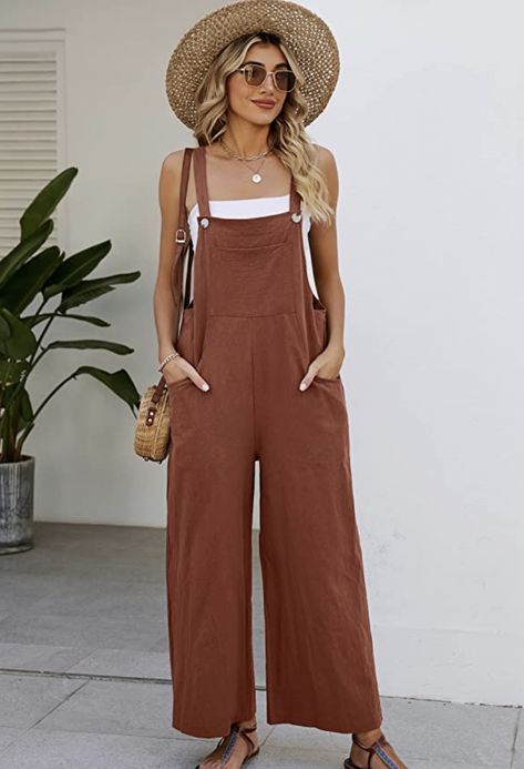 Womens Romper Outfit, Linen Overalls Outfit Summer, Baggy Jumpsuit Outfit, Loose Overalls Outfit, Boho Overalls Outfits, Linen Romper Outfit, Wide Leg Overalls Outfit, Comfy Jumpsuit Outfit, Overall Summer Outfit