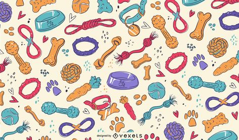 Dog Toy Illustration, Dog Pattern Illustration, Toys Background, Wallpaper Texture Pattern, Watercolor Pattern Design, Dog Collar Pattern, Pattern Flip Flops, Colorful Illustration, Abstract Pattern Design