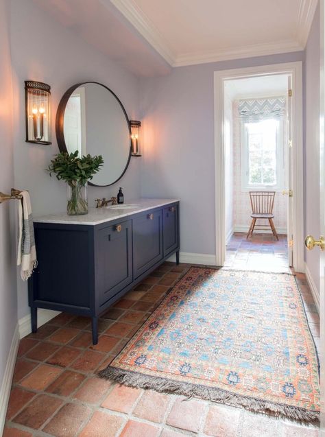 Terra cotta floors in secondary bathrooms/mudroom Bathroom With Terracotta Floor Tiles, Terracotta Bathroom Floor, Terracotta Tiles Bathroom, Terra Cotta Floors, Terracotta Floor Tiles, Mudroom Flooring, Tile Floor Living Room, Urban Electric, Terracotta Floor