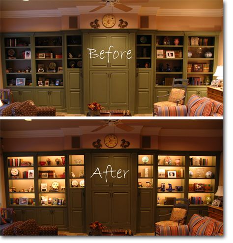 Cabinet Lighting With Custom Light Fixtures & LED Shelf Lights Top Shelf Decorating Ideas, Led Bookshelf Lighting, Bookcase Lighting Ideas, Bookcase Lighting Ideas Built Ins, Hamptons Bookcase, Shelf Lighting Ideas, Article Topics, Shelf Lights, Led Shelf Lighting