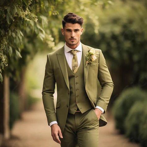 $139.00 Green Three Piece Suit, Green Suits, Suit Double Breasted, Olive Green Suit, Business Colors, Green Suit, Three Piece Suit, Groom Attire, Clean Hands