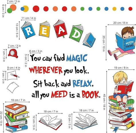 Amazon.com: decalmile Reading Books Wall Decals Inspirational Quotes Polka Dots Wall Stickers Kids Room Classroom School Library Wall Decor : Baby Library Wall Decor, Books Wall, Library Posters, Kids Room Wall Stickers, Polka Dot Walls, Childrens Library, Library Room, Library Wall, Inspirational Stickers