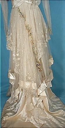 Early 1910's DEBENHAM & FREEBODY, Ecru Satin Trained Wedding Gown with Lace, Wax Orange Blossoms and Original Veil Antique Wedding Dress, Edwardian Wedding Dress, Antique Wedding Dresses, Edwardian Wedding, Edwardian Dress, Antique Wedding, Wedding Gowns Vintage, Antique Dress, Vintage Gowns