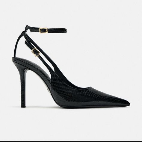 Brand New Worn Once Zara Sling Back Heels. Size 7 1/2. Can Provide More Photos If Needed Sling Back Heels, Bones Bracelet, Snake Pattern, Snake Patterns, Slingback Heel, Zara Shoes, Sandals For Women, Eyewear Fashion, High Heels Stilettos