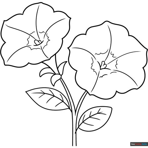 Free Petunia Coloring Page for Kids Easy Drawing Guides, Drawing Guides, Kids Print, Drawing Tutorial Easy, Coloring Tutorial, Flower Coloring Pages, Drawings Simple, Guided Drawing, Easy Drawing