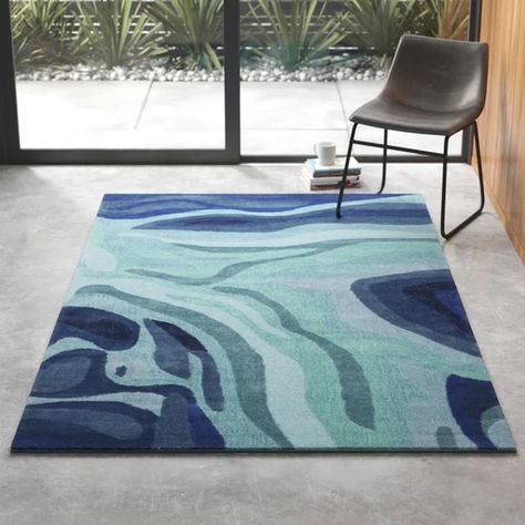 Mid Century Rug, Modern Wool Rugs, Abstract Hand, Teal Area Rug, Organic Pattern, Navy Blue Area Rug, Blue Area Rug, Blue Area, Contemporary Rugs