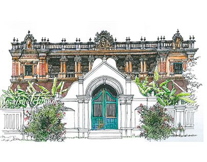 Illustration Architecture, Mansions Homes, Traditional Interior, Blouse Work Designs, Tamil Nadu, Barcelona Cathedral, Wall Murals, Mural, House Styles