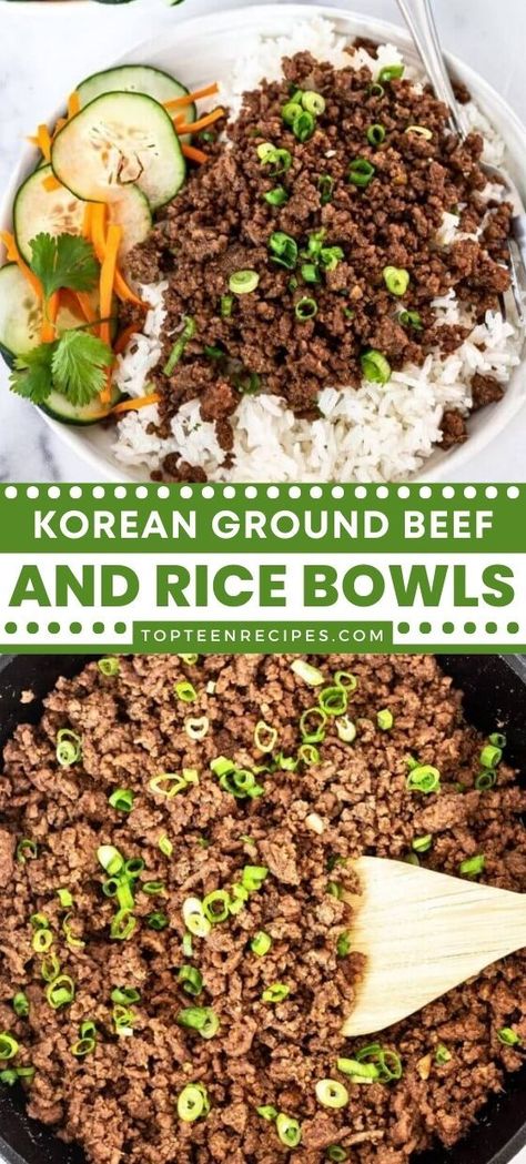 Korean Ground Beef and Rice Bowls Korean Ground Beef Bowl, Hamburger And Rice Recipes, Ground Beef Bowl, Hamburger Rice, Beef Bowl Recipe, Healthy Hamburger, Korean Ground Beef, Korean Beef Bowl, Ground Beef And Rice