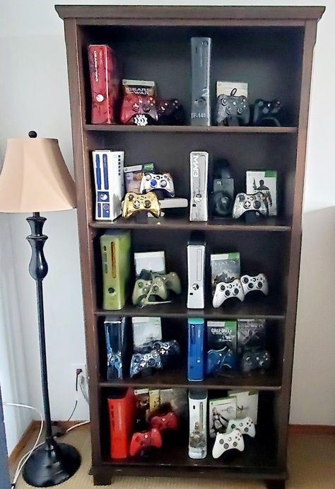 Bakery Display Case, Collection Room, Nerd Room, Retro Games Room, Custom Xbox, Game Setup, Gaming Design, Retro Games Console, Video Game Room Design