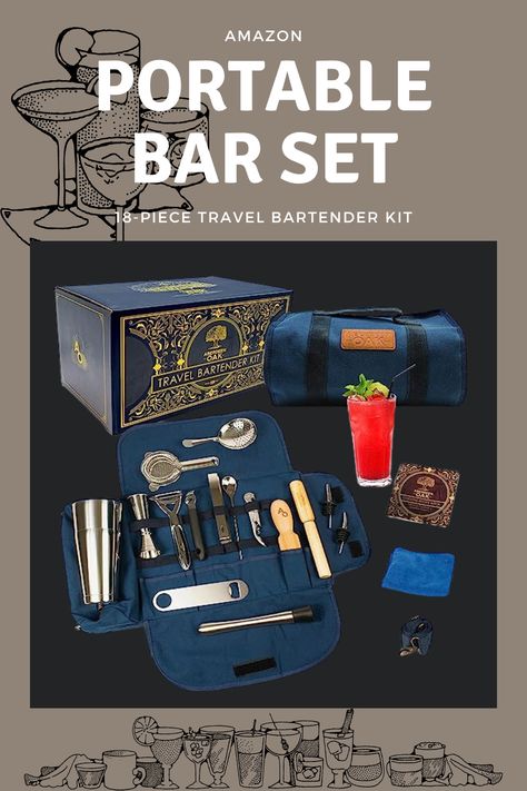 Travel Bartender, Mixology Kit, Bartending Kit, Bartender Kit, Mixology Set, Portable Bar, Bar Kit, Cocktail Shaker Set, Bar Tool