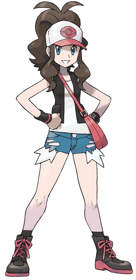 Main Character Female Art - Pokémon Black and White Art Gallery Brown Hair In A Ponytail, Pokemon Hilda, Pokemon Trainer Outfits, Female Pokemon Trainers, Pokemon Facts, Pokémon White, Pokemon Official, Pokemon Champions, Gold Pokemon