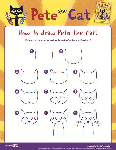 How to draw Pete the Cat! - Pete the Cat Pete The Cat Writing Activities, Pete The Cat Sunglasses Craft, Pete The Cat Activities 1st Grade, Pete The Cat Out Of This World, Pete The Cat Back To School Activities, Pete The Cat Math Activities, Pete The Cat Crayons Rock Activities, Pete The Cat Kindergarten, How To Draw Pete The Cat