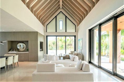 Bakers Bay, Bahamas beach home. Bakers Bay Bahamas, Modern Tropical Living Room, Tropical Living Room, Villa Design Architecture, Transitional Living, H Design, Tv Wall Design, Contemporary Farmhouse, Transitional Living Rooms