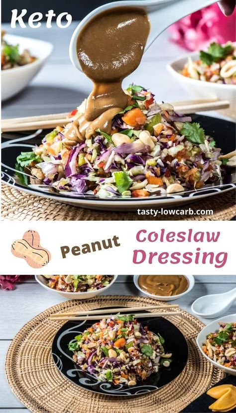 Keto Peanut Dressing Recipe, Peanut Coleslaw, Asian Coleslaw, Keto Salads, Coleslaw Dressing, Lazy Keto, Homemade Coleslaw, Meal Options, Peanut Dressing