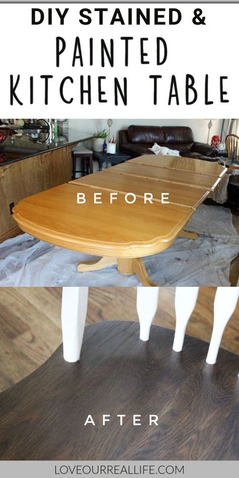 How to Paint and Stain Your Old Table. Do you have and outdated table (maybe even orange like mine) that needs a facelift? Before you consider getting rid of it, try updating with chalk paint and wood stain. Get all the steps in the post. Painted Kitchen Tables, Cocina Shabby Chic, Dining Table Makeover, Diy Kitchen Table, Diy Muebles Ideas, Kitchen Table Makeover, Chic Dining Room, Shabby Chic Dining, Table Farmhouse