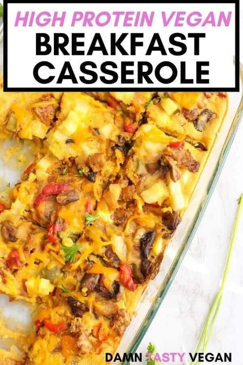 Breakfast Casserole Vegan, Brunch Savory, Savory Vegan Breakfast, Protein Vegan Breakfast, High Protein Vegan Breakfast, Vegan Breakfast Casserole, Vegan Brunch Recipes, Vegan Casserole, Casserole Easy