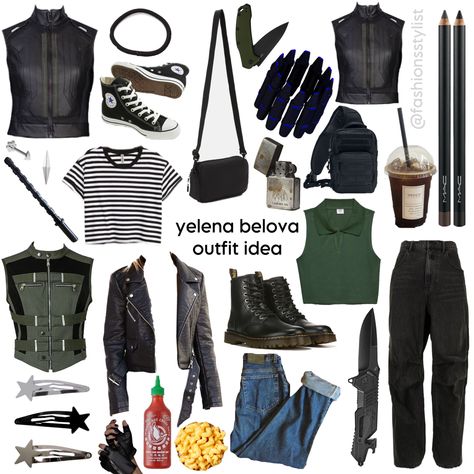 Yelena Belova Fashion, Yelena Belova Aesthetic Outfit, Loki Aesthetic Outfit, Yelena Belova Outfit Ideas, Marvel Fashion Inspired Outfits, Yelena Belova Inspired Outfits, Yelena Belova Outfit, Marvel Outfit Ideas, Yelena Belova Aesthetic