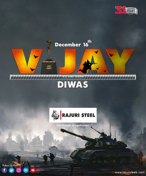 Rajuri Steel's humble tribute to all the heroes of our nation, who led India towards a glorious victory in the 1971 war. On this Vijay Diwas, we salute the sacrifice and bravery of our soldiers who died in the line of duty to protect the nation. #VijayDiwas #16december #16decembervijaydiwas #India #IndianArmy #RajuriSteels #TMTBars #steel #RajuriSteel #TMTsteel #TMTbars #building #construction #architecture #StrengthofTogetherness Vijay Diwas 16 December, Vijay Diwas, 16 December, Line Of Duty, Construction Architecture, The Sacrifice, Us Soldiers, Graphic Designing, Indian Army