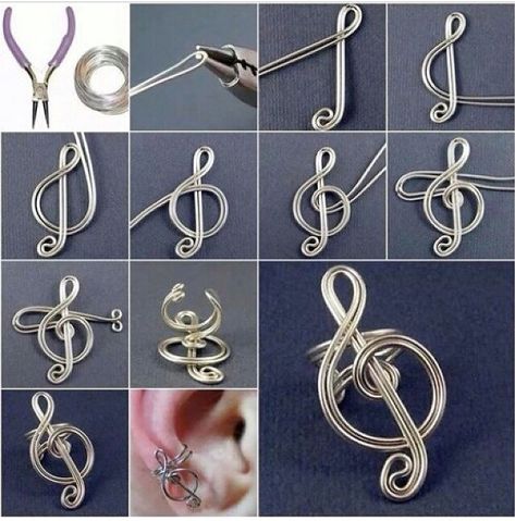 Music Cuff #Fashion #Trusper #Tip Ear Cuff Tutorial, Cuffs Earrings, Ear Cuff Diy, Cuffs Diy, Bijoux Fil Aluminium, Wire Jewelry Tutorial, Music Jewelry, Diy Wire Jewelry, Treble Clef