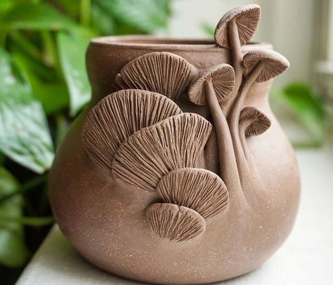 Thrown Clay Projects, Fairy Pottery, Ceramics Planter, Mystic Mushroom, Mushroom Planter, Ceramic Mushrooms, Planter Plants, Throwing Clay, Clay Techniques