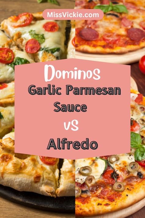 An overview comparison between Domino's garlic parmesan sauce and alfredo sauce. Alfredo And Pasta Sauce Mixed, Dominos Garlic Parmesan Sauce, Copycat Dominos Garlic Sauce, Garlic Parmesan Pizza Sauce, Dominos Pizza Sauce, Make Alfredo Sauce, Grilled Chicken Strips, Garlic Parmesan Sauce, Parmesan Sauce