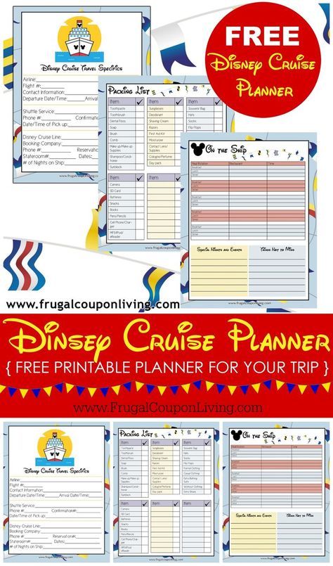 FREE Disney Cruise Planner on Frugal Coupon Living. Print for your next trip! Tips, Tracks, Notes, Hacks and more for your next Disney Vacation! Disney Printables Free, Cruise Planner, Disney World Itinerary, Disney Cruise Fish Extender, Disney Cruise Door, Disney Dream Cruise, Disney Cruise Vacation, Disney Cruise Tips, Disney Printables