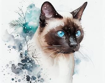 SaphiesPaws - Etsy 수채��화 그림, Watercolor Cat, Fabric Panel, Cat Painting, Watercolor Animals, Siamese Cats, Cat Illustration, Cat Drawing, Art Drawings Sketches