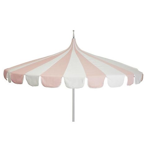 Umbrellas & Stands | One Kings Lane White Outdoor Umbrella Patio, Scalloped Umbrella Patio, Rebecca Hessel, Pagoda Patio, White Beach Umbrella, Patio Umbrella Lights, Pagoda Umbrella, Pink Beach Umbrella, Outdoor Umbrella Stand